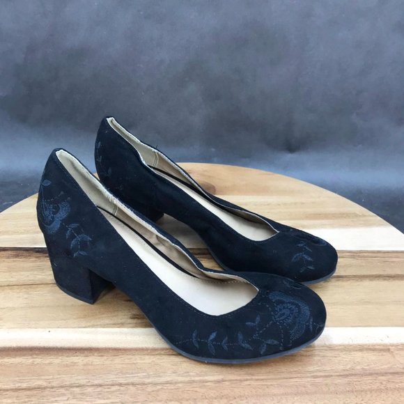 Esprit Black Faux Suede Block Heel Pumps Womens Size 6 - Picture 1 of 7